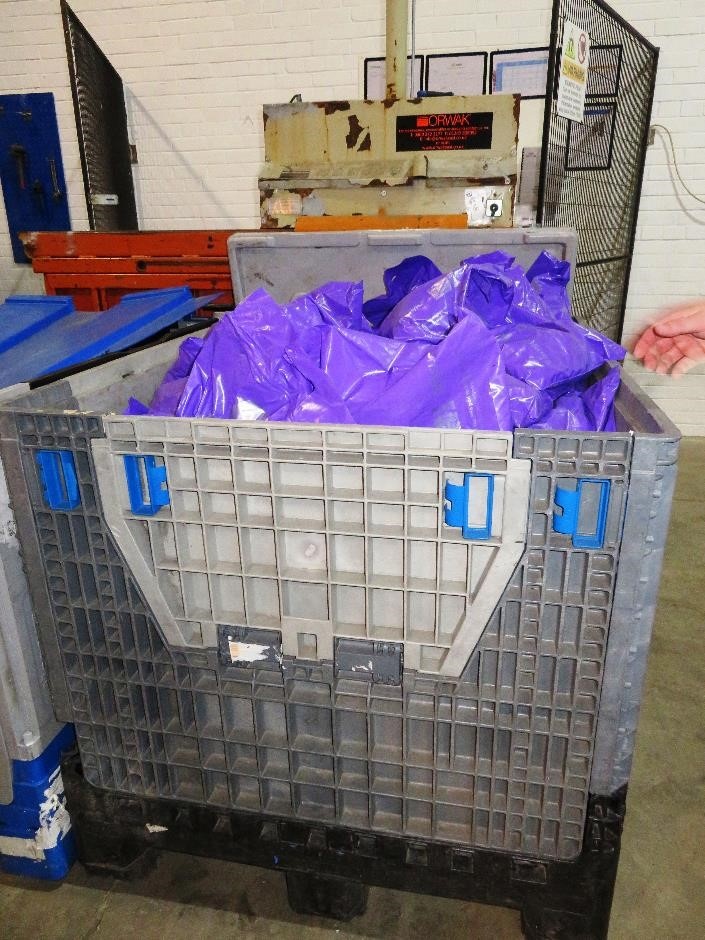 The purple bags arrive on site at Darwen and are then batched together with other bags until enough is ready for sorting and cleaning on the picking belt