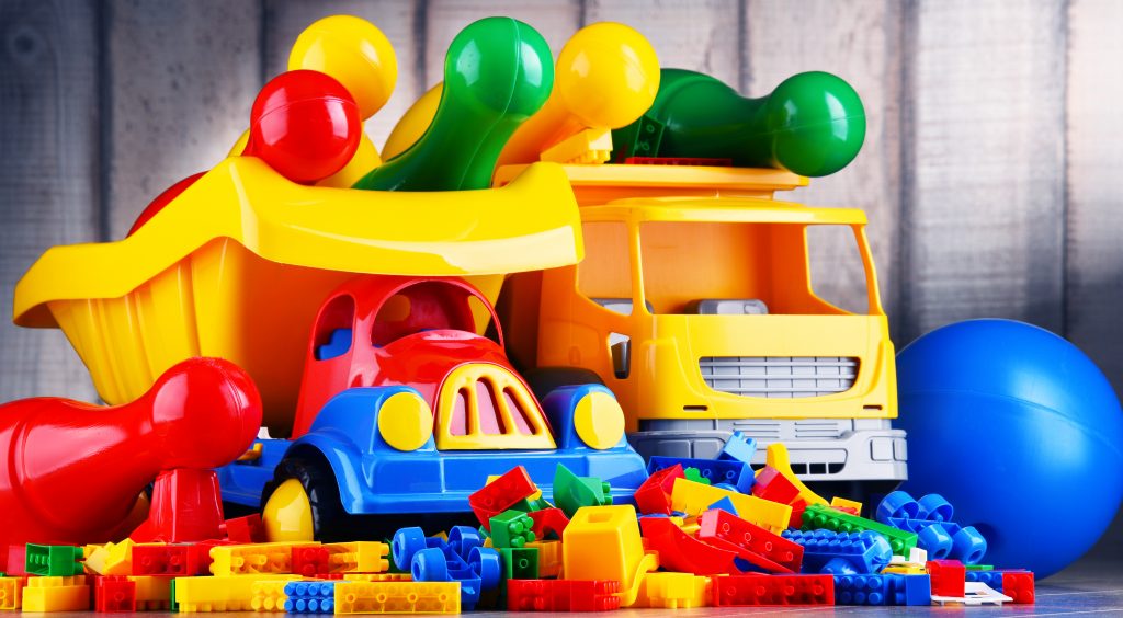 Colourful plastic toys in children's room